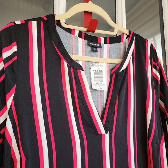 Torrid Black Striped Belted Midi Dress, Sz 1x - Picture 5 of 13